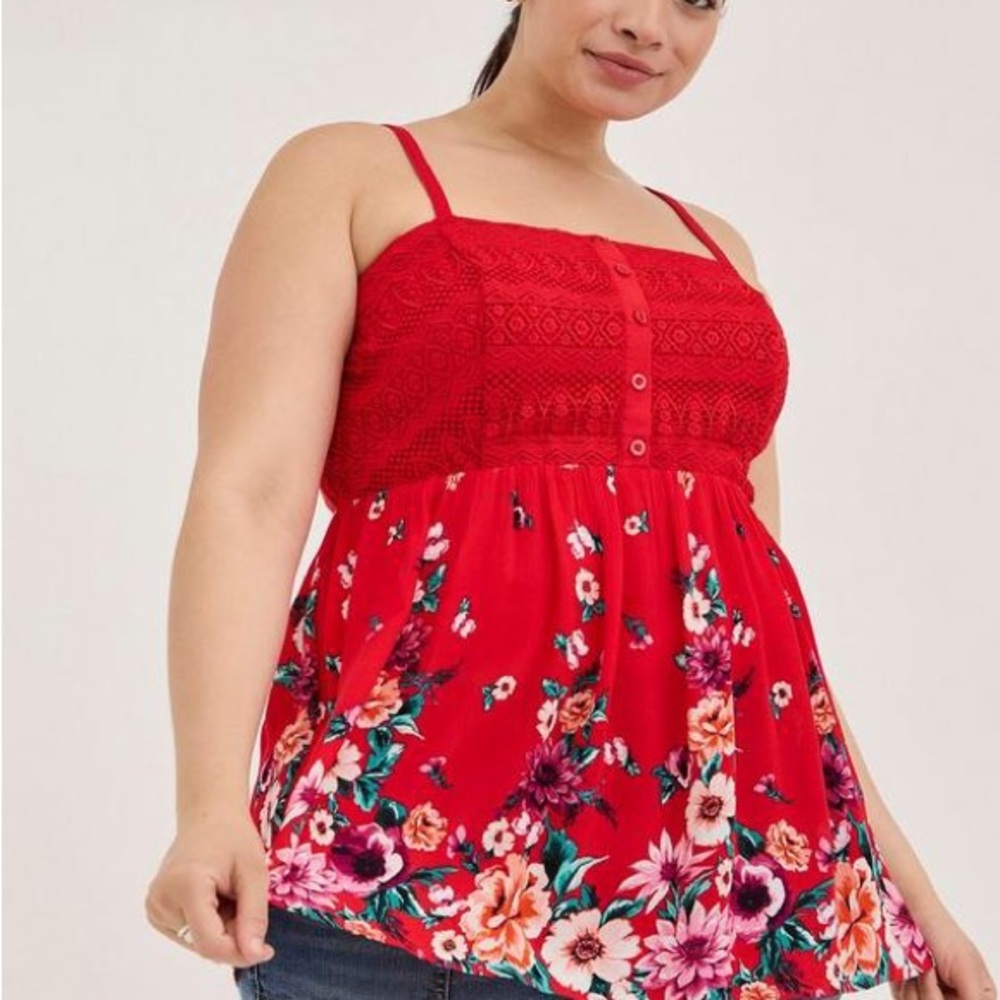 Torrid babydoll floral red top 5x